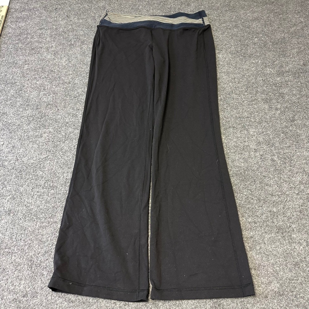 Lululemon Yoga Pants Womens Size 12 Black Striped Crossover Waist Flare Athletic